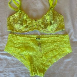 Victoria’s Secret bra & panty in neon yellow lace